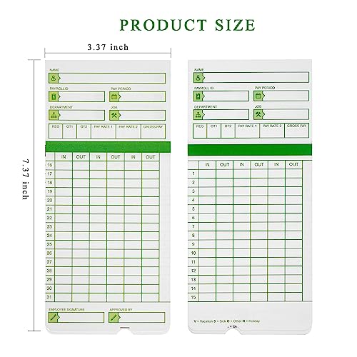 Green Employee Time Cards for Payroll, 3 3/8 x 7 3/8 Inch, 100 Count - Zzrywuty