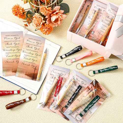 200 Pcs Christmas Christian Church Gifts Bulk 50 God Bless Mother Keychains 50 Religious Bible Verse Pens with 50 Inspirational Prayer Cards 50 Opp Bags for Women