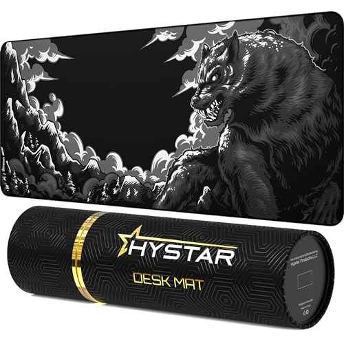 Hystar¢ç Extended Gaming Mouse Pad | XXL 36" x 16" | 5mm Thick, Waterproof Surface, Smooth Polyester Fabric, and Natural Rubber Base | Mythic Fenrir