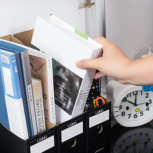 Fiyerna 15 Matte Black Foldable Desk File Holder Organizer with Blank Label Stickers