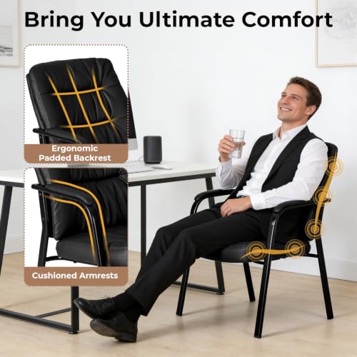 OLIXIS Black Faux Leather Waiting Room Chair, 1 Pack, Office Guest Chair 500 lb