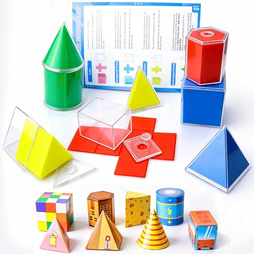8-Piece Geometric 3D Shapes & Folding Nets Math Manipulative Set for STEM Learning