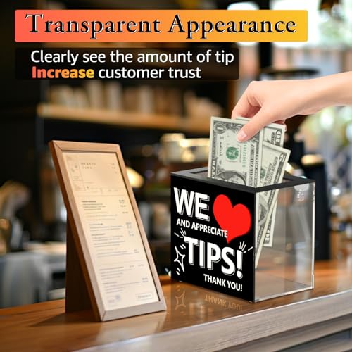 1PCS Acrylic Tip Jar for Bartenders - Money Suggestion Donation Box 6x4x5 Inch