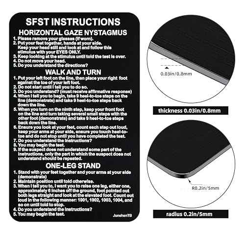 SFST Thick Card Standardized Field Sobriety Test, Black Metal Bend-Resistant SFST Card with Clues, SFST Instruction Police Law Enforcement Gifts (HVBR-EN-BLK-1P)