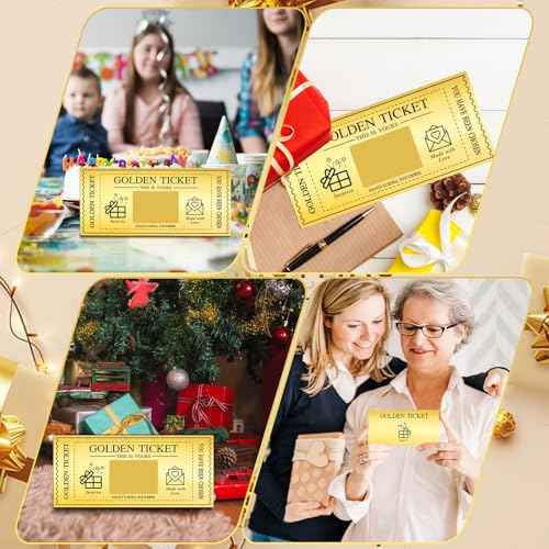 6 Sets Golden Ticket with Envelopes, Scratch off Card Surprise Gift Reveal, Card as Perfect for Birthday Card Wedding Card Concert Ticket Cinema Voucher Raffle Gift