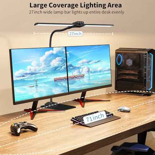 KableRika Desk Lamp Double Light: Bright Led Desk Lights for Home Office - Eye Care Reading Table Lamps with Base - Dimmable Desktop Lighting for Computer Monitor Study Drafting
