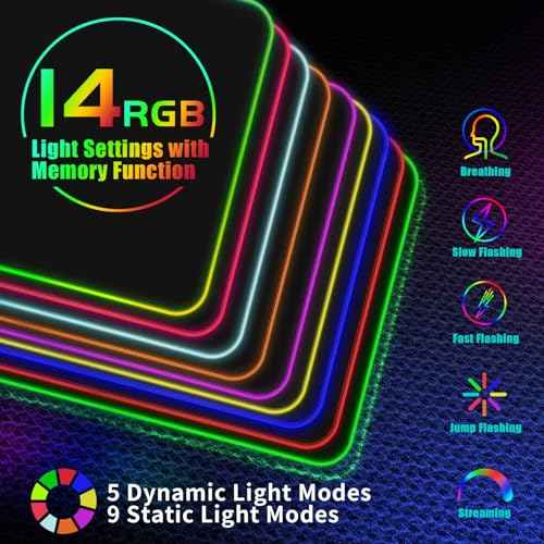 RGB Gaming Mouse Pad With 15W Wireless Charging, Extra Large LED Mousepad, 14 Light Modes, XXL Size, Ergonomic Computer Pad, Non-Slip Rubber Base for Laptop, Gifts for Gamer/Men