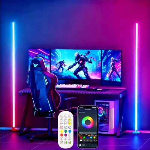 2 Pack DIY Corner Floor Lamps, ICRGB Floor Lamp with Music Sync and 16 Million Colors, Color Changing Standing Floor LED Lights for Bedroom Living Room Decor, Ambient Mood Lighting Gaming