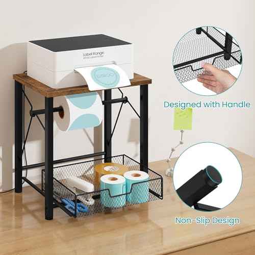 ELITEROO Label Holder for Rolls and Fan-Fold Labels, Wooden Thermal Label Holder for Desktop Label Printer, Shipping Label Stand for Thermal Printer Accessory, for Home Office Small Businesses, Brown