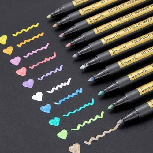 Metallic Marker Pens - 10 Colors Medium Point Metallic Markers for Rock Painting,Black Paper,Scrapbooking Crafts, Card Making,DIY Photo Album,Ceramic