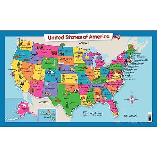 USA Wall Map for Kids with Illustrations- United States Poster Map for Home or Classroom, (18¡± x 29¡± Laminated)