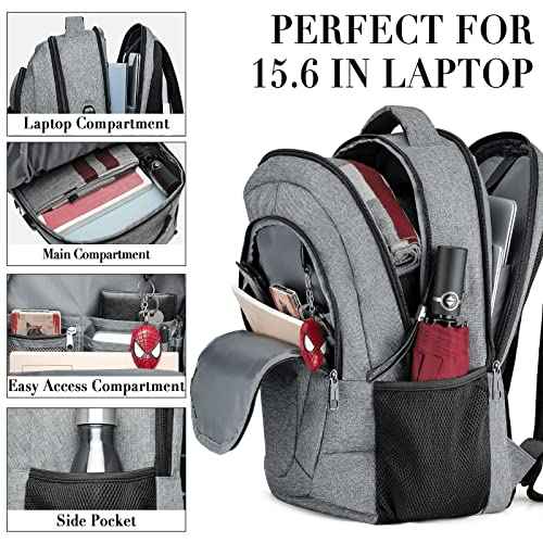 BIKROD Travel Laptop Backpack for Men and Women, Backpacks for School Teen Boys, Business Anti Theft Slim Durable Back Pack with USB Charging Port, Adult Computer Bag Gift 15.6 IN Laptop, Grey