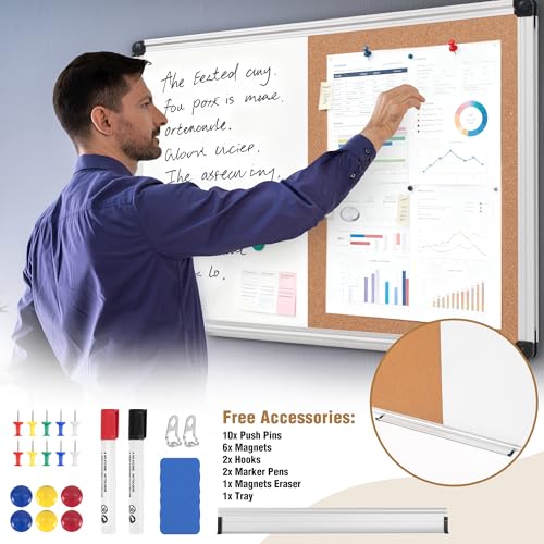 24x18 Inch Whiteboard and Corkboard Combo with Aluminum Frame - Board2by