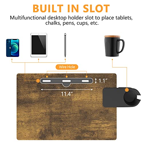 Klvied Standing Desk Adjustable Height, Stand Up Desk with Cup Holder, Portable and Easy to Move Bedside Table, Ideal for Home or Office, Black£¬Walnut