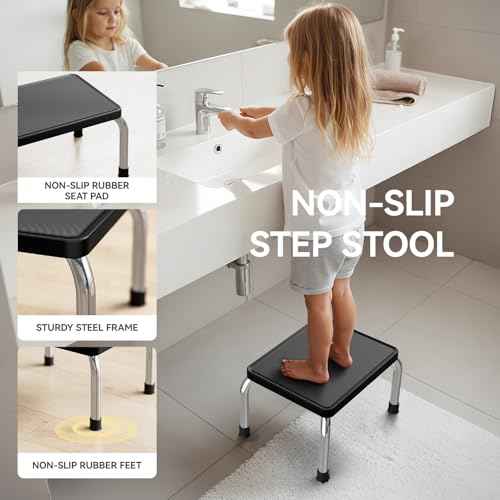 Step Stool, Heavy-Duty Steel Legs, 350 lb Capacity, Comfortable Non-Slip Rubber seat Cushion, Non-Slip Rubber feet£¬Anti-Skid Bathroom Stool for Children, Elderly, Kitchen, Home Use
