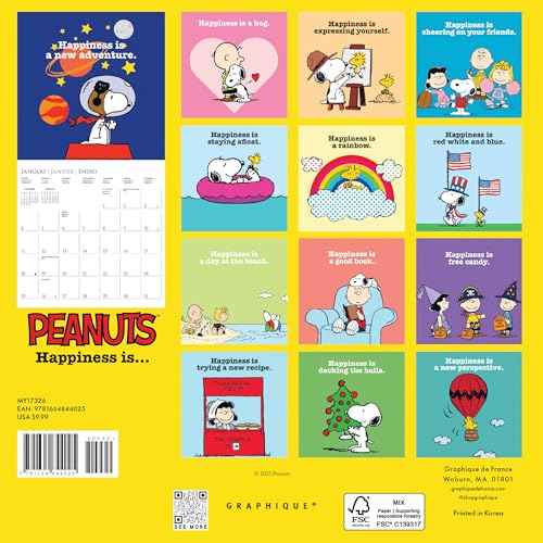 Graphique 2026 Peanuts Mini Wall Calendar | 7¡± x 7¡± | Thick Paper | Home & Office Organizer | Large Monthly Grid | 3 Languages & Marked Holidays | 4 Month Preview Page for 2027