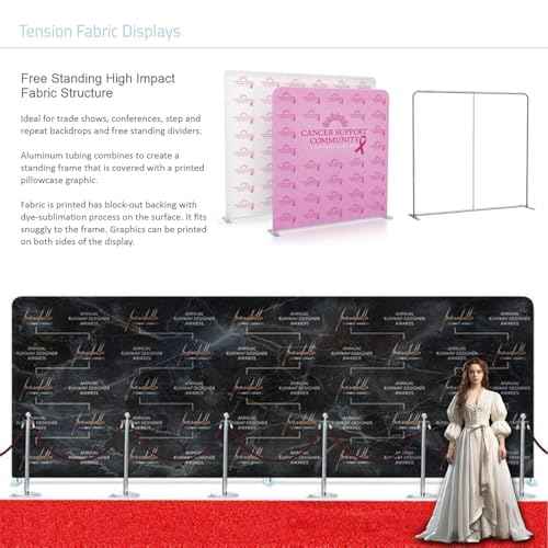 Custom Tension Fabric Banner with Stand Trade Show Backdrop Display, HD Printing Customize Online, Large Portable Trade Show Booth Display Banner for Business Pop Up Display Aluminum Frame 5x7.5 FT
