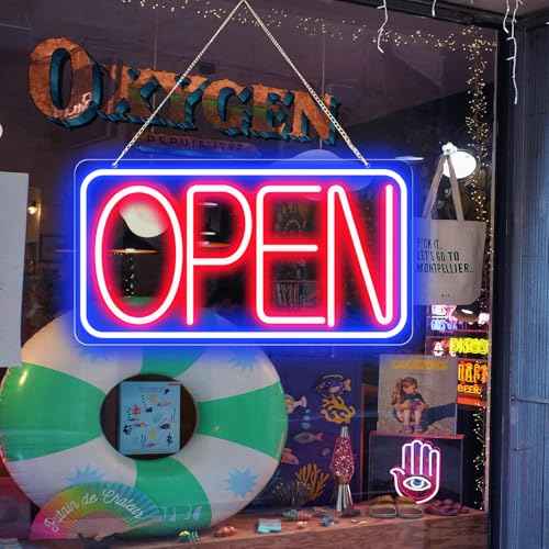 16.5" X 9" Led Neon Open Signs for Business Ultra Bright Plug In Electric Light Up Open Signs with ON/OFF Switch and 12V/2A AC Adapter for Storefront Window Bar Salon Coffee Stores (Horizontal)