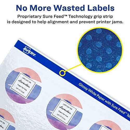 Avery Round Labels, Sure Feed Technology, 1.5" Diameter, 1,000 Glossy White Labels (36493)