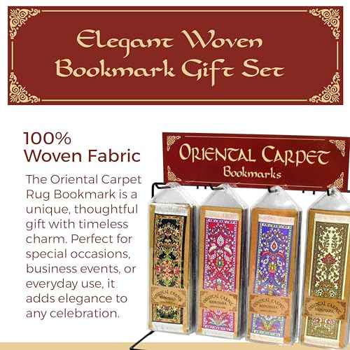 Oriental Carpet Woven Fabric Bookmark - 12 Bookmark Design Collection - Beautiful, Elegant, Cloth Bookmarks! & Stocking Stuffers for Men, Women, Teachers & Librarians!