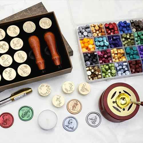 SWANGSA Letter Wax Seal Kit, 26pcs 3D Floral Initial A-Z Stamp with 624pcs Sealing Wax Beads, Furnace and Pen for Wedding Invitations Cards & Envelope