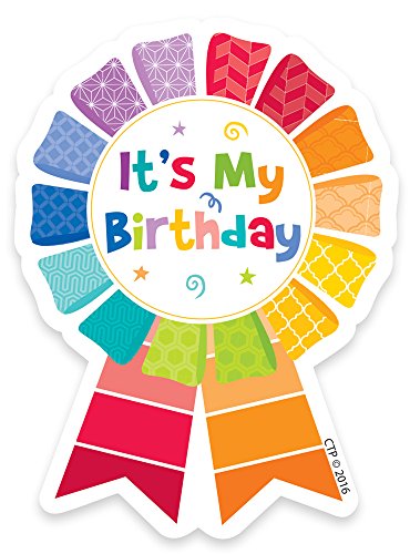 Creative Teaching Press Painted Palette Happy Birthday Badge Set - 36 Adhesive Student Recognition Badges, 3 x 3.5 Inches