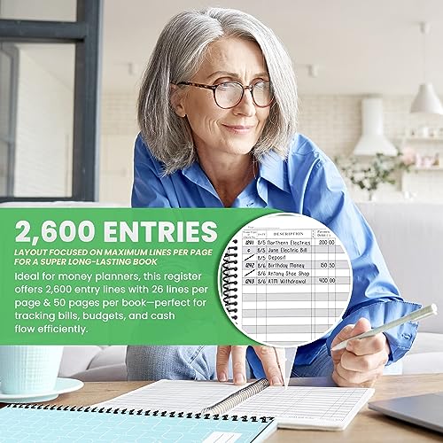 Premium Check & Debit Card Register Ledger — 2,600 Entries, 8.5 x 5.5 in, 50-Page Notebook