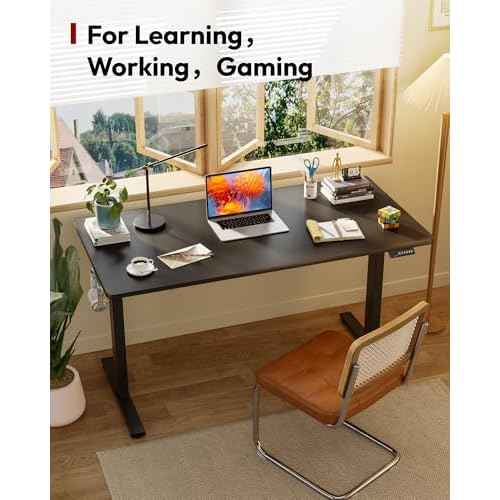 SANODESK Electric Standing Desk 79 x 32 Inches Height Adjustable Stand Up w/6-Button Ergonomic Computer Desk with Splice Board for Home Office, Black Frame + Black Tabletop