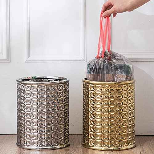 Silver Trash Can, Round Wastebasket, Garbage Receptacle Small Bin for Bathroom, Powder Rooms, Kitchens, Home Offices - Ceramics