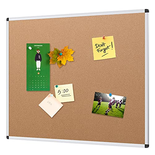 VIZ-PRO Cork Notice Board 36 x 24 Inches Silver Aluminum Frame Self-Healing Surface