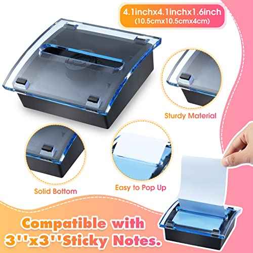 Mimorou 6 Pcs Pop Up Note Dispenser Sticky Note Holder Dispenser Posted Holder Container Black Base Transparent Top for 3 x 3 Inch Sticky School Office Home