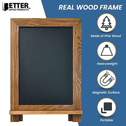 Rustic Brown Framed Magnetic Chalkboard Sign 9.5x14 with Stand & Chalk Marker