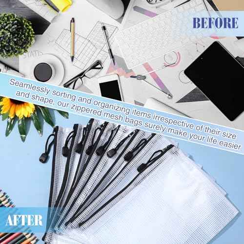 Jetec 32 Pcs Mesh Zipper Bags Toy Storage Bikini Organizer Bag Bolsas Para Guardar Trajes De Ba?o Waterproof Zipper Reusable Pouch Puzzle Multipurpose for Storage Office(Black,9 x 7 Inch)