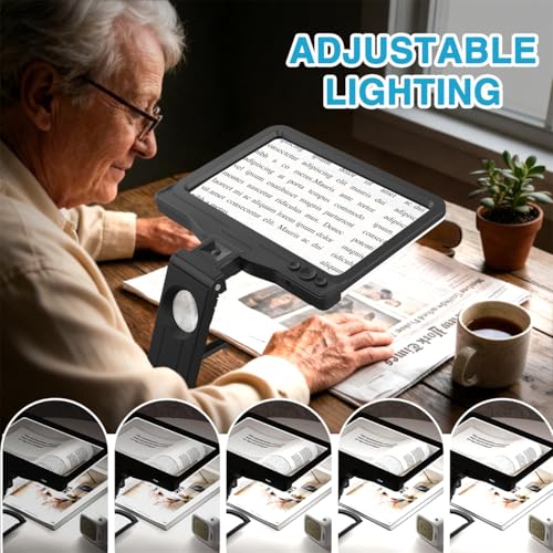 Haotor Black Rechargeable 30X Magnifying Glass with Folding Stand & LED Light