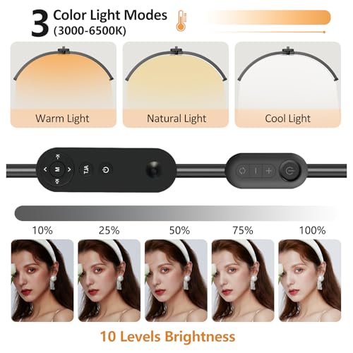 Lash Light for Eyelash Tech, 2 in 1 Half Moon Lamp Esthetician Ring Light with Phone Holder & Desk Clip, for Eyelash Extension, Tattoo, Nail Tech, Beauty, 3 Light Modes - Black