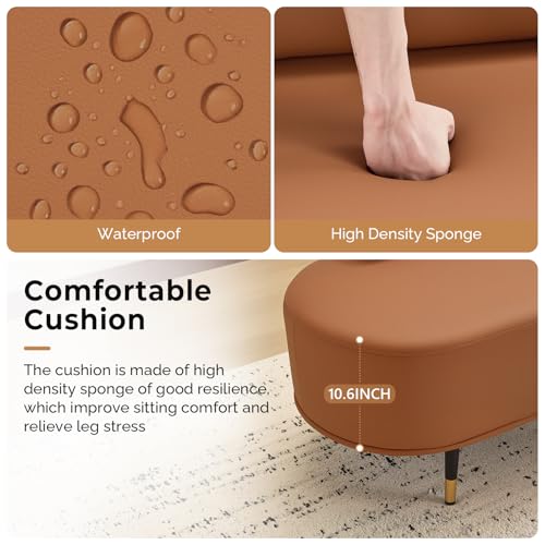 OmySalon Brown Waiting Room Bench with Low Back, 53.5" Faux Leather Reception Seating