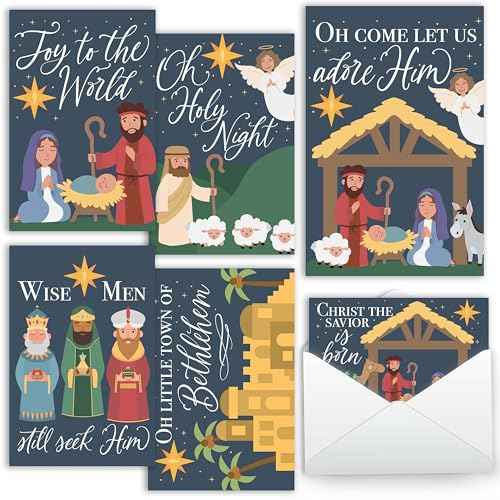 Hadley Designs Christian Christmas Cards With Envelopes Religious - 54 Blank Religious Christmas Cards Nativity with Jesus, Assorted Catholic Faith Bible Verse Merry Xmas Card Bulk, Designed In USA