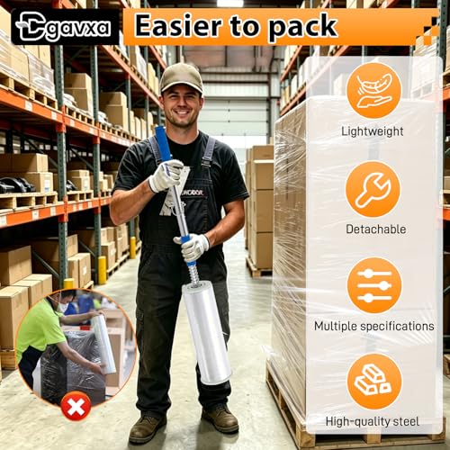 Long Handle Stretch Wrap Dispenser with Safety Knife, – 48" Pole for