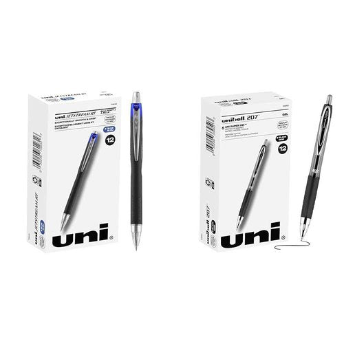 Uniball Jetstream RT 12 Pack, 1.0mm Medium Blue, Wirecutter Best Pen & Uniball Signo 207 Gel Pen 12 Pack, 0.7mm Medium Black Pens, Ink Pens | Office Supplies Sold by are Ballpoint Pen