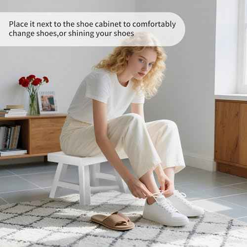 Wooden Step Stool for Adults 11.8" L x 7" W x 6.9" H Handcrafted Solid Wood Stool with Chamfered Edges, Multi-Usage Stool, Wooden Step Stool with Anti-Slip Caps - Durable and Sturdy (Natural Wood)
