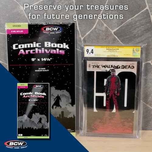 BCW Graded Mylar Comic Book Bags - 25ct | Archival Polyester Protection | Fits CGC Graded Comics | 2 Mil Thickness | 1-1/2" Flap for Secure Closure | 9 x 14 1/4 | Clear Comic Storage