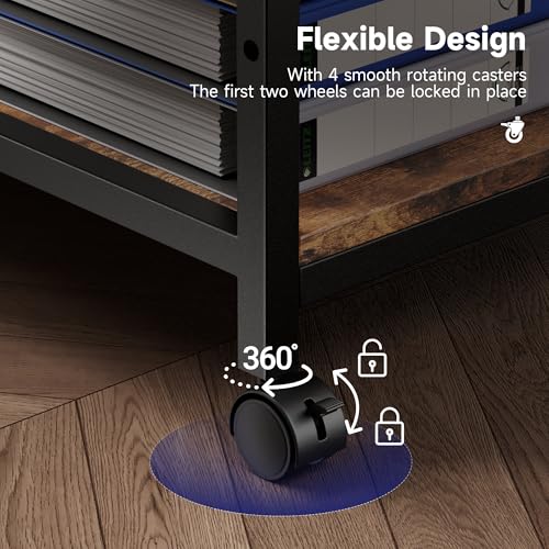 Warmiehomy Printer Stand, 20¡¿16¡¿28'' Printer Table with Wheels, 3 Tier Rolling Cart with Adjustable Storage Shelf, Space Saving 3D Desk for Home Office, Mini Fridge & Heat Press Stand, Rustic Brown