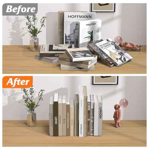 Acrylic Bookends 4 Pcs, Clear Book Ends for Shelves, Transparent Bookend Organizer, Book Holder Stand Decorative, Book Stoppers for Heavy Duty Books, CD, File, Video Games
