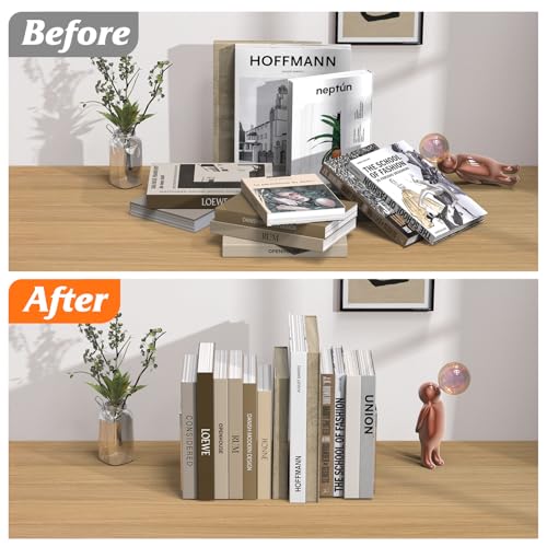 Clear Acrylic Bookends 4 Pcs - Sturdy L-Shaped Organizer for Shelves - Dooiclear