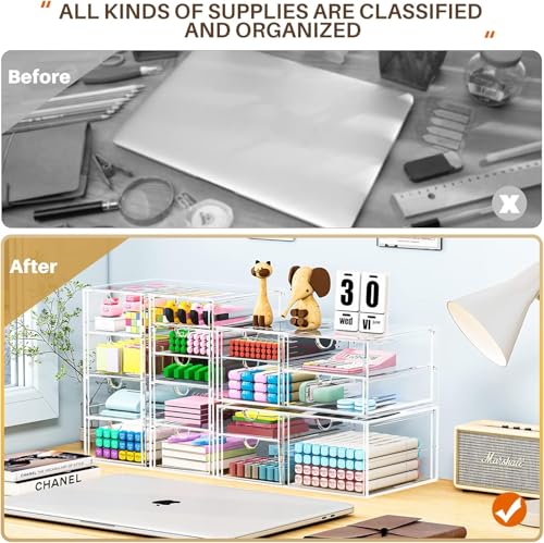 Caktraie 16-Drawer Acrylic Makeup & Desk Organizer for Home & Office - Clear Storage Solution