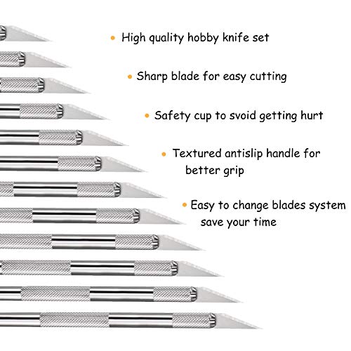 Silver 15 Pack Craft Knife Set with Safety Caps for Precision Cutting