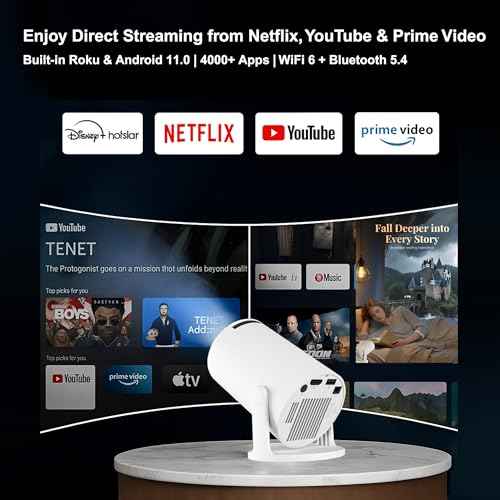 Mini Projector with WiFi and Bluetooth, 4K 1080P HD, 290 ANSI, Portable Movie Projector for Bedroom & Outdoor Auto Keystone, 180¡Æ Rotation, Compatible with iPhone, Android, PC, HDMI, USB, TV Stick