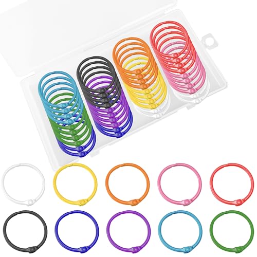 HoAoOo 50Pack 1 1/5 inch Binder Rings for Key Chains - Open Card Rings, Loose Leaf & Card Clips