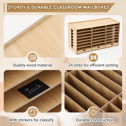 Wooden Classroom Mailboxes with 24 Slots, Student Organizer & Storage Cabinet