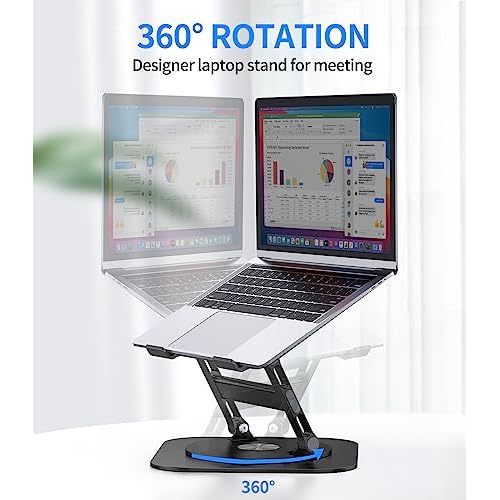 Adjustable Laptop Stand with 360 Rotating Base, Stable Computer Stand for Laptop Ergonimic Foldable Laptop Riser for Desk Compatible with MacBook Pro/Air Notebook up to 16 Inches, Black